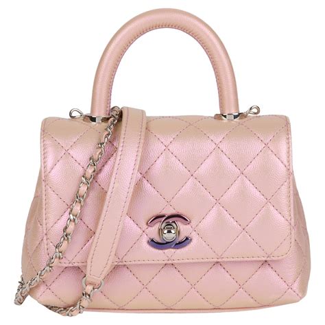 Chanel Shiny Caviar Quilted Mini Top Handle Flap Pink